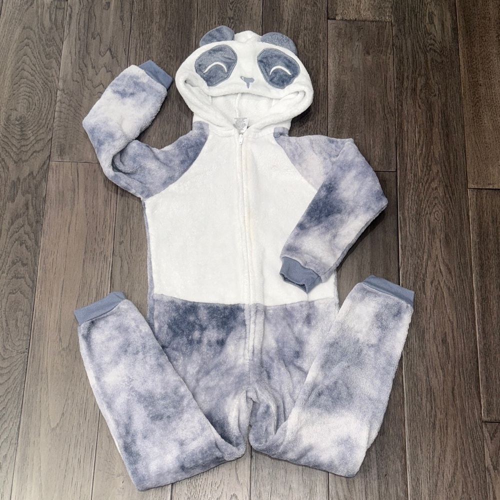 Cozy plush fleece like Panda Kids One Piece hooded pajama footless jumper